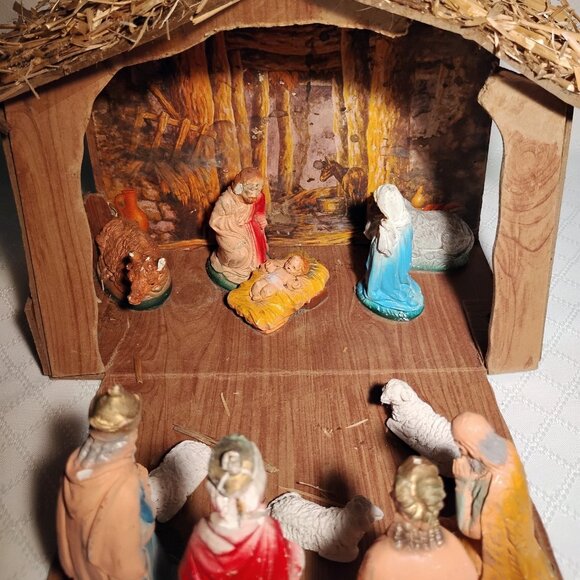 1960's Fold Up Wood/Lighted Nativity Manger Scene - Picture 1 of 9